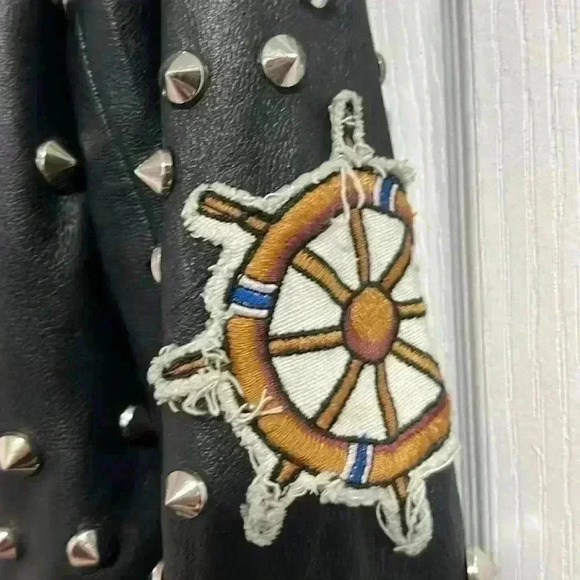 **Host Pick **ZARA BLACK REAL LEATHER BIKER JACKET WITH  STUDS AND PATCHES - Picture 9 of 17